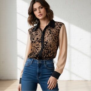 Women's Vintage Sheer Blouse Animal Print  size S